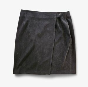 Vintage Talbots Faux Suede Stretch Black High Waisted Buttoned Wrap Mini Skirt 8